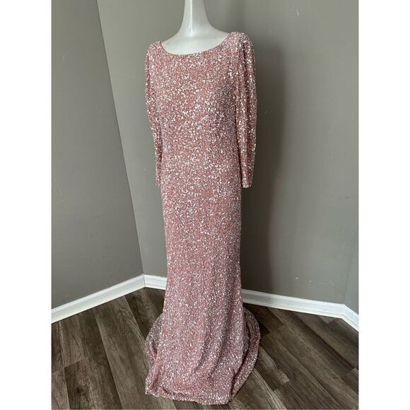 THEIA Three-Quarter Sleeve Sequin Sheath Gown US 8 $1295 - Picture 9 of 11
